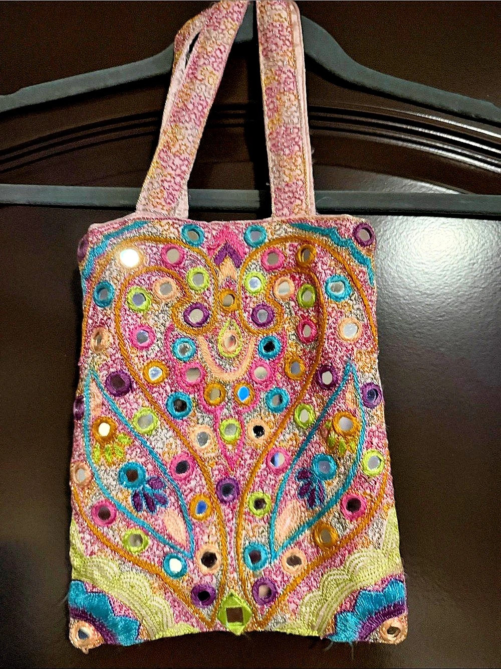 Embroidered Tote in Pink & Multicolor